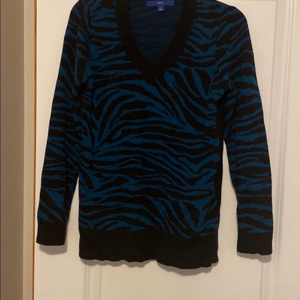 Blue and Black V Neck Jumper Sweater